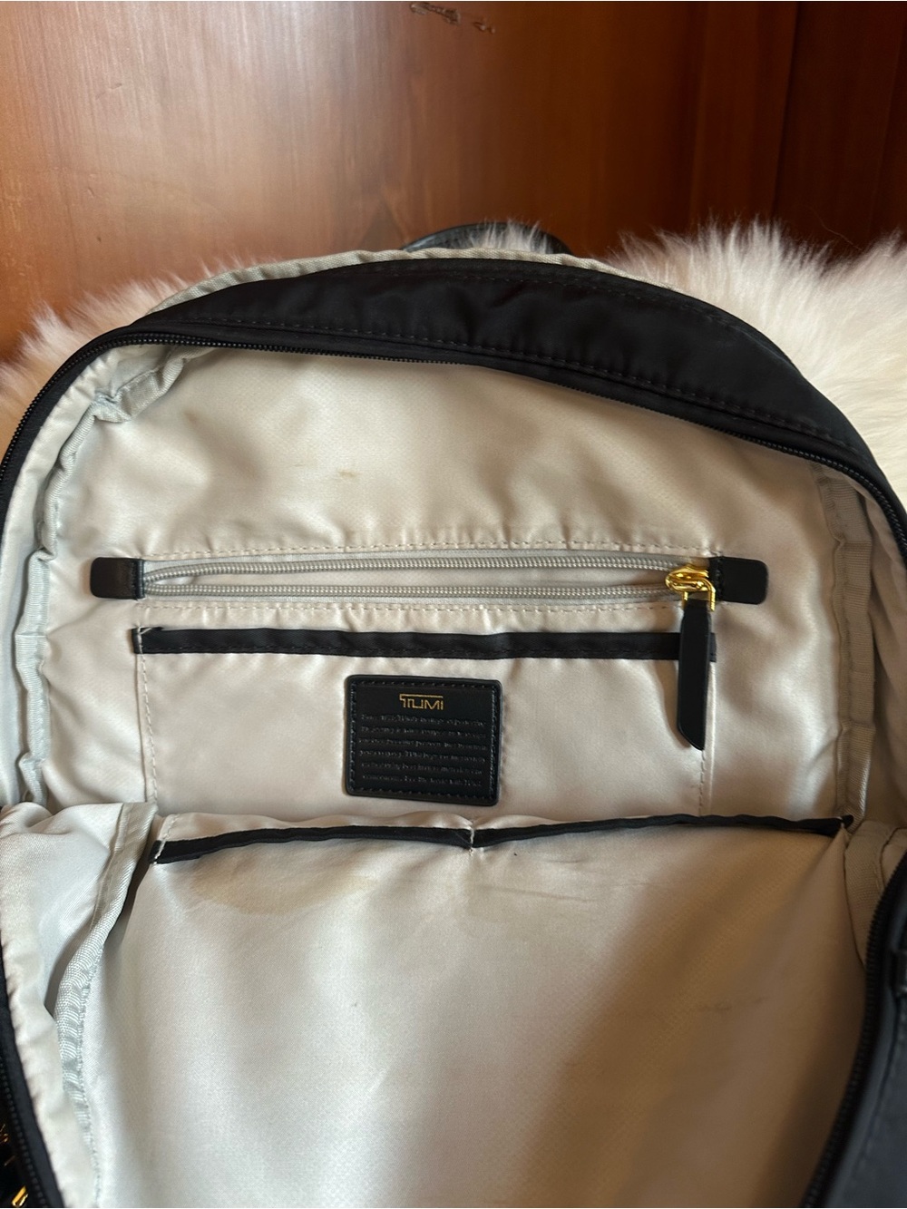 Tumi Black Nylon Backpack with Gold Hardware Accents - Picture 5 of 8